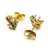 Oro Laminado Stud Earring, Gold Filled Style Butterfly Design, with Multicolor Cubic Zirconia, Polished, Golden Finish, 02.387.0105