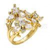 Oro Laminado Multi Stone Ring, Gold Filled Style Flower Design, with White Cubic Zirconia, Polished, Golden Finish, 01.210.0016.08 (Size 8)