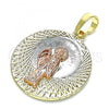 Oro Laminado Religious Pendant, Gold Filled Style Santa Muerte Design, Diamond Cutting Finish, Tricolor, 05.380.0128