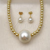 Oro Laminado Necklace and Earring, Gold Filled Style Ball and Hollow Design, with Ivory Pearl, Polished, Golden Finish, 06.417.0007