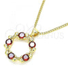 Oro Laminado Pendant Necklace, Gold Filled Style Bow Design, with Garnet Micro Pave, Polished, Golden Finish, 04.156.0325.2.20