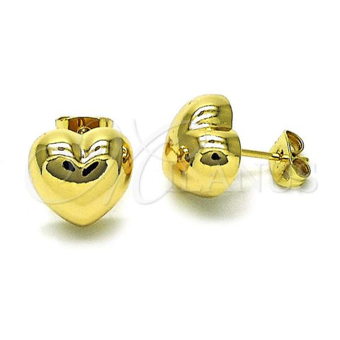 Oro Laminado Stud Earring, Gold Filled Style Heart Design, Polished, Golden Finish, 02.342.0335