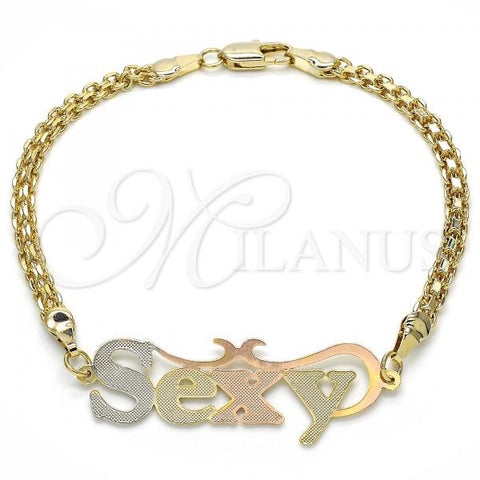 Oro Laminado Fancy Bracelet, Gold Filled Style Nameplate Design, Polished, Tricolor, 03.63.1975.1.08