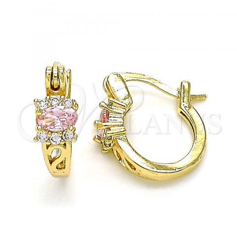 Oro Laminado Small Hoop, Gold Filled Style with Pink Cubic Zirconia and White Micro Pave, Polished, Golden Finish, 02.210.0498.4.12