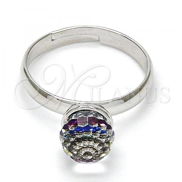 Rhodium Plated Multi Stone Ring, Ball Design, with Volcano Swarovski Crystals, Polished, Rhodium Finish, 01.239.0006.4 (One size fits all)
