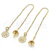 Oro Laminado Threader Earring, Gold Filled Style Flower Design, Polished, Golden Finish, 02.65.2499