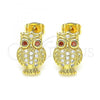 Oro Laminado Stud Earring, Gold Filled Style Owl Design, with Garnet and White Cubic Zirconia, Polished, Golden Finish, 02.342.0065