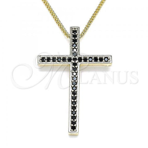 Oro Laminado Pendant Necklace, Gold Filled Style Cross Design, with Black Cubic Zirconia, Polished, Golden Finish, 04.284.0026.2.20