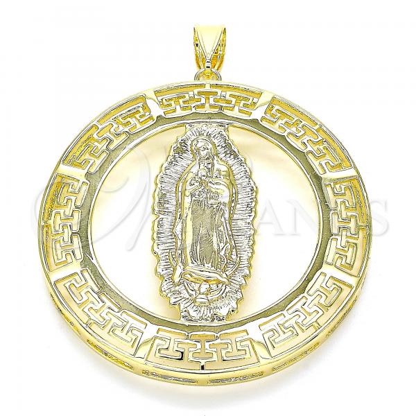 Oro Laminado Religious Pendant, Gold Filled Style Guadalupe and Evil Eye Design, Polished, Golden Finish, 05.253.0100