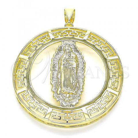 Oro Laminado Religious Pendant, Gold Filled Style Guadalupe and Evil Eye Design, Polished, Golden Finish, 05.253.0100