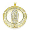 Oro Laminado Religious Pendant, Gold Filled Style Guadalupe and Evil Eye Design, Polished, Golden Finish, 05.253.0100