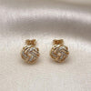 Oro Laminado Stud Earring, Gold Filled Style with White Micro Pave, Polished, Golden Finish, 02.342.0123