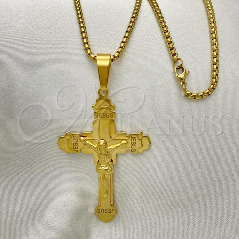 Stainless Steel Pendant Necklace, Crucifix Design, Polished, Golden Finish, 04.116.0014.30