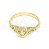 Oro Laminado Elegant Ring, Gold Filled Style Heart Design, Diamond Cutting Finish, Golden Finish, 01.63.0558.07 (Size 7)