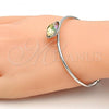 Rhodium Plated Individual Bangle, with Luminous Green Swarovski Crystals, Polished, Rhodium Finish, 07.239.0010.4 (02 MM Thickness, One size fits all)