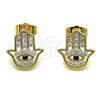 Oro Laminado Stud Earring, Gold Filled Style Hand of God Design, with White Micro Pave, Polished, Golden Finish, 02.344.0030