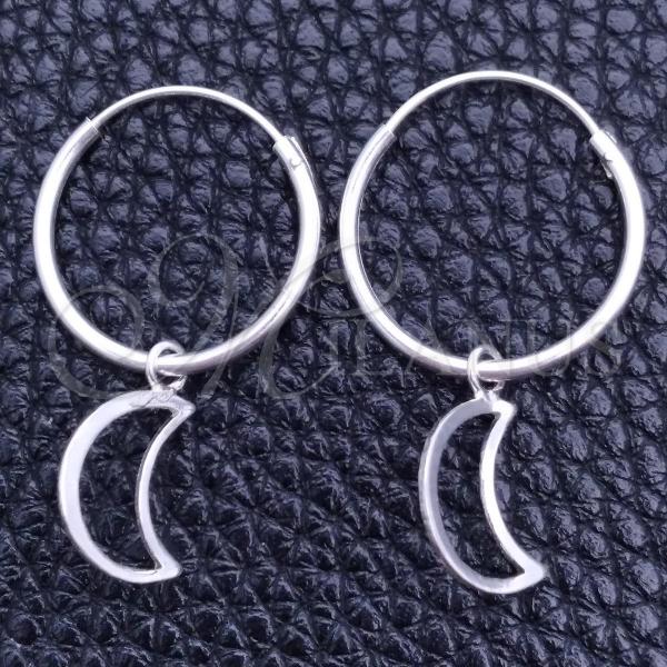 Sterling Silver Small Hoop, Moon Design, Polished, Silver Finish, 02.402.0048.15