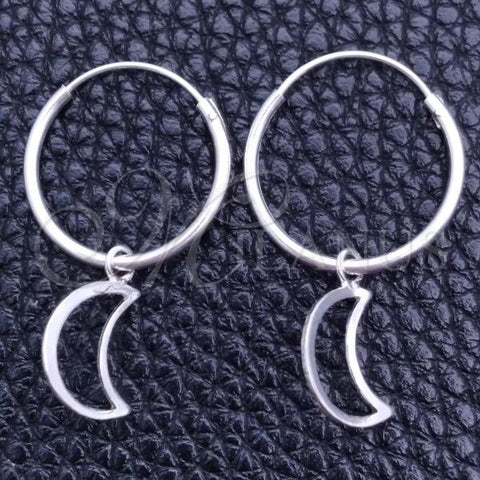 Sterling Silver Small Hoop, Moon Design, Polished, Silver Finish, 02.402.0048.15