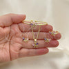 Oro Laminado Earring and Pendant Children Set, Gold Filled Style Dragon-Fly Design, with Multicolor Cubic Zirconia, Polished, Golden Finish, 06.210.0020