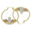 Oro Laminado Medium Hoop, Gold Filled Style Guadalupe and Flower Design, Diamond Cutting Finish, Tricolor, 02.351.0102.35