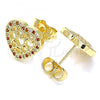 Oro Laminado Stud Earring, Gold Filled Style Heart Design, with Garnet and White Micro Pave, Polished, Golden Finish, 02.156.0502.1