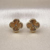 Oro Laminado Stud Earring, Gold Filled Style Four-leaf Clover Design, Diamond Cutting Finish, Golden Finish, 02.414.0015