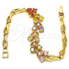 Oro Laminado Fancy Bracelet, Gold Filled Style Fish Design, with Multicolor Cubic Zirconia, Polished, Golden Finish, 03.323.0005.07