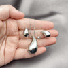 Rhodium Plated Earring and Pendant Adult Set, Teardrop and Hollow Design, Polished, Rhodium Finish, 10.163.0024.1