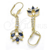 Oro Laminado Long Earring, Gold Filled Style with Sapphire Blue and White Cubic Zirconia, Polished, Golden Finish, 02.210.0199.2