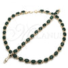 Oro Laminado Necklace and Bracelet, Gold Filled Style Heart Design, with Green and White Cubic Zirconia, Polished, Golden Finish, 06.284.0006.1