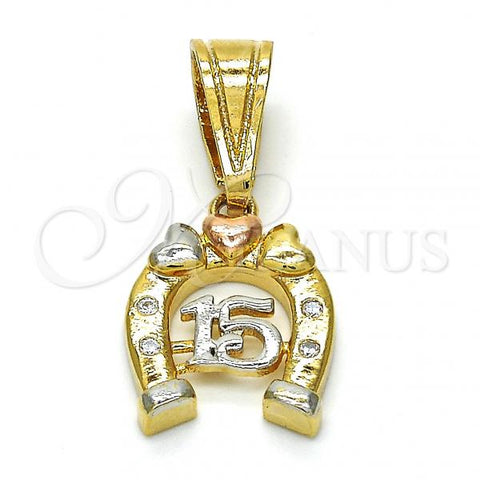 Oro Laminado Fancy Pendant, Gold Filled Style Heart Design, with White Cubic Zirconia, Polished, Tricolor, 05.120.0078.1