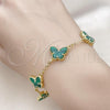 Oro Laminado Fancy Bracelet, Gold Filled Style Butterfly and Rolo Design, with Green Opal, Polished, Golden Finish, 03.313.0042.3.08