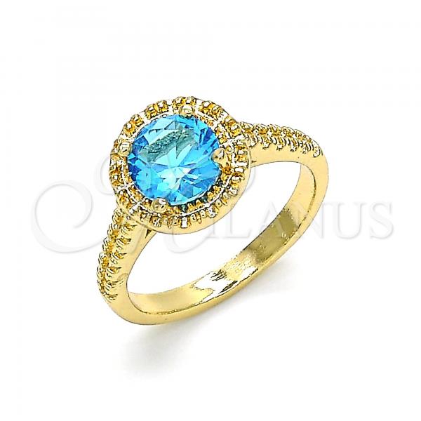 Oro Laminado Multi Stone Ring, Gold Filled Style with Blue Topaz Cubic Zirconia, Polished, Golden Finish, 01.284.0045.1.07