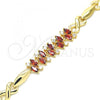 Oro Laminado Fancy Bracelet, Gold Filled Style Hugs and Kisses Design, with Garnet and White Cubic Zirconia, Polished, Golden Finish, 03.210.0120.2.07