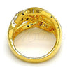 Oro Laminado Multi Stone Ring, Gold Filled Style Greek Key Design, with White Crystal, Polished, Golden Finish, 01.118.0036.07 (Size 7)