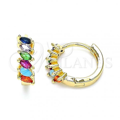 Oro Laminado Huggie Hoop, Gold Filled Style with Multicolor Cubic Zirconia, Polished, Golden Finish, 02.210.0650.5.15