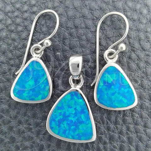 Sterling Silver Earring and Pendant Adult Set, with Bermuda Blue Opal, Polished, Silver Finish, 10.391.0001