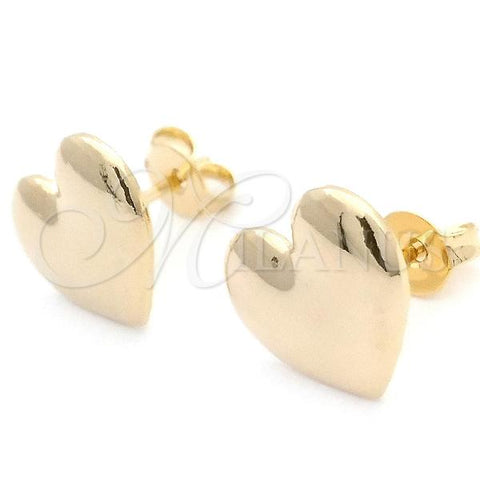 Oro Laminado Stud Earring, Gold Filled Style Heart Design, Polished, Golden Finish, 02.02.0493