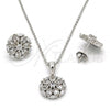 Sterling Silver Earring and Pendant Adult Set, Flower Design, with White Cubic Zirconia, Polished, Rhodium Finish, 10.175.0018