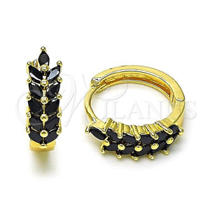 Gold Filled Hoop Earrings — Huggie Hoop Cluster Design with Black Cubic Zirconia — main product view — SKU 156630 | Oro Laminado aretes de aro — Huggie Hoop Cluster diseño with negro Cubic Zirconia — SKU 156630