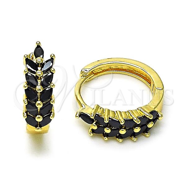 Gold Filled Hoop Earrings — Huggie Hoop Cluster Design with Black Cubic Zirconia — main product view — SKU 156630 | Oro Laminado aretes de aro — Huggie Hoop Cluster diseño with negro Cubic Zirconia — SKU 156630