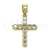 Oro Laminado Religious Pendant, Gold Filled Style Cross Design, with White Cubic Zirconia, Polished, Golden Finish, 05.253.0183.2