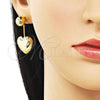 Oro Laminado Stud Earring, Gold Filled Style Heart and Ball Design, Polished, Golden Finish, 02.156.0695