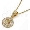 Oro Laminado Religious Pendant, Gold Filled Style Santa Barbara Design, with White and Garnet Cubic Zirconia, Polished, Golden Finish, 05.120.0052