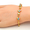 Gold Tone Fancy Bracelet, Flower Design, with Multicolor Cubic Zirconia, Polished, Golden Finish, 03.213.0024.07.GT