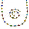 Oro Laminado Necklace and Bracelet, Gold Filled Style Evil Eye Design, Enamel Finish, Golden Finish, 06.63.0008.1