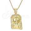 Oro Laminado Religious Pendant, Gold Filled Style Jesus Design, with White Cubic Zirconia, Polished, Golden Finish, 05.120.0015