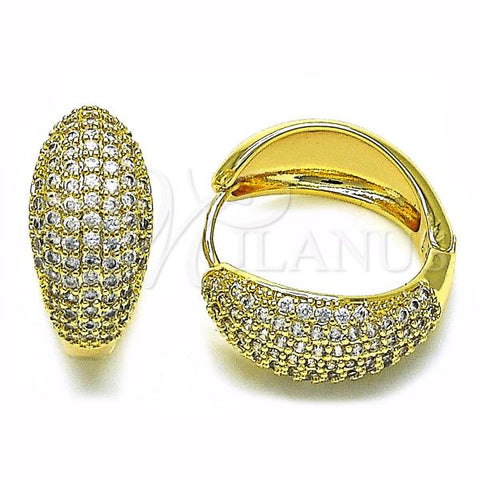 Oro Laminado Huggie Hoop, Gold Filled Style Chunky Design, with White Micro Pave, Polished, Golden Finish, 02.283.0094.25