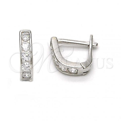 Sterling Silver Huggie Hoop, with White Cubic Zirconia, Polished, Rhodium Finish, 02.290.0001.10