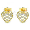 Oro Laminado Stud Earring, Gold Filled Style Heart Design, with White Micro Pave, Polished, Golden Finish, 02.156.0496